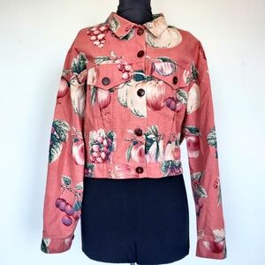 Melinda Zoller Linen Summer Fruit Trucker Jacket L